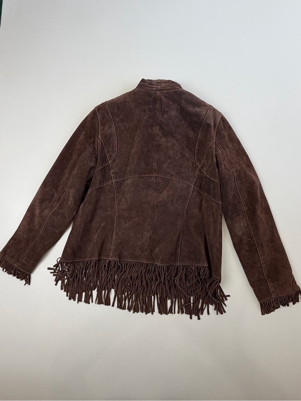 Outbrook Brown Suede Leather Fringe Western Jacket L Cowboy Mouse Embroidery - Picture 6 of 7